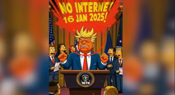 Viral video claims sharks will cause a global internet outage on January 16, 2025, in a fake Simpsons episode